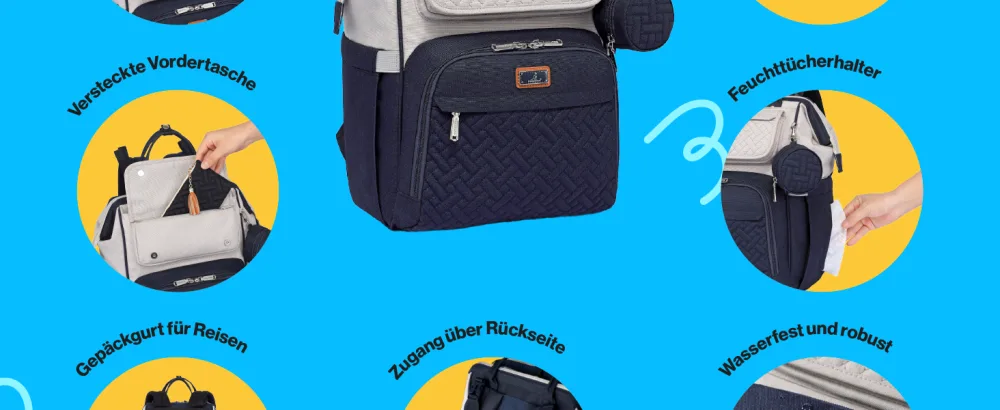 Babbleroo diaper bag Backpack Multifunctional large diaper backpack baby bag with diaper pad & stroller belt & pacifier bag black - Babbleroo Wide Top-Wickeltasche