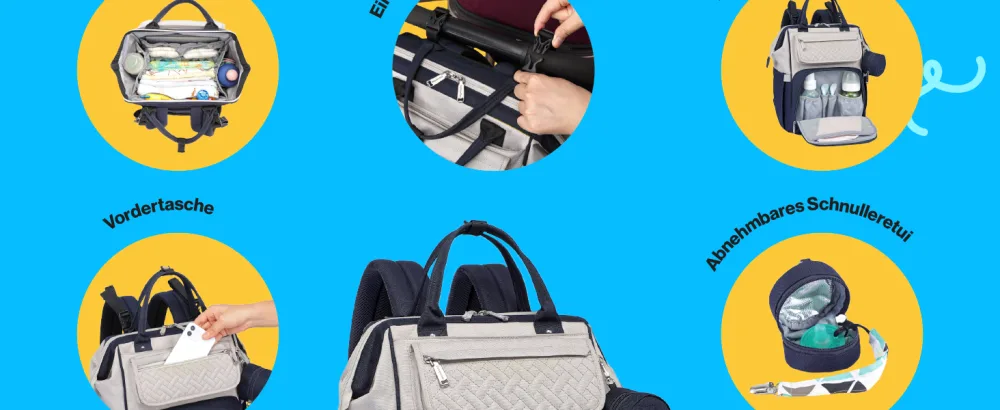 Babbleroo diaper bag Backpack Multifunctional large diaper backpack baby bag with diaper pad & stroller belt & pacifier bag dark gray - Babbleroo Wide Top-Wickeltasche
