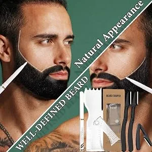 Higyee mustache former |Anti-slip-rubber-beard-form tool set for men |-Bart-trim instructions Trim bread curve former Bart-Styling template White Tracing Stift - Gummimaterial