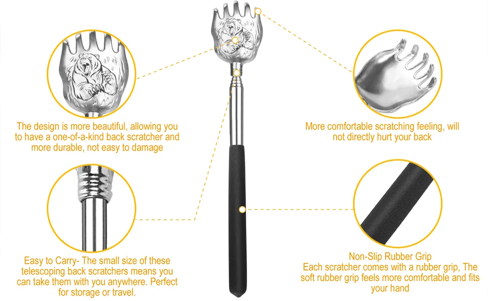 2 Pack Portable Extendable Back Scratcher - Backscratchers for Adults extendable - Metal Stainless Steel Telescoping Massage Tool with Carrying Bag (Purple) - bear claw back scratcher