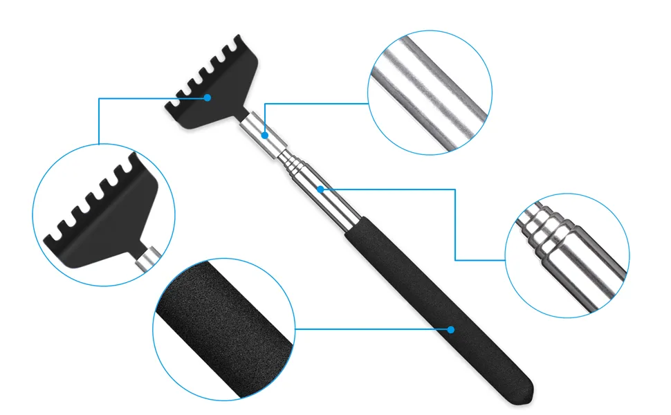 2 Pack Portable Extendable Back Scratcher - Backscratchers for Men Women - Metal Stainless Steel Telescoping Massage Tool with Carrying Bag (Black) - back scratcher