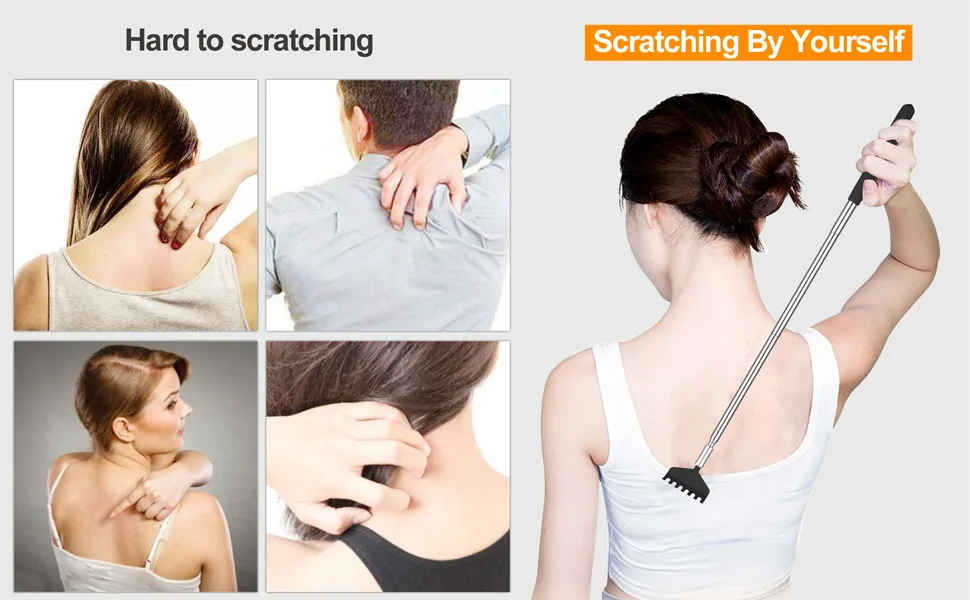 2 Pack Portable Extendable Back Scratcher - Backscratchers for Men Women - Metal Stainless Steel Telescoping Massage Tool with Carrying Bag (Black) - back scratcher