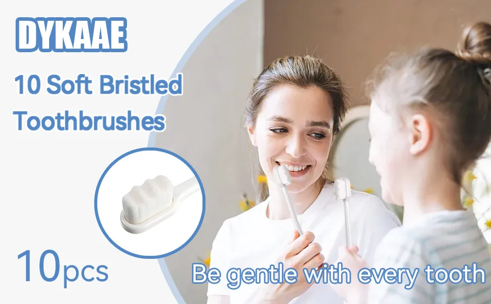 10-pack toothbrushes with soft bristles micro-nano handwear brushes with a small wave head for adults and children sensitive teeth and gums (white) - product information 1
