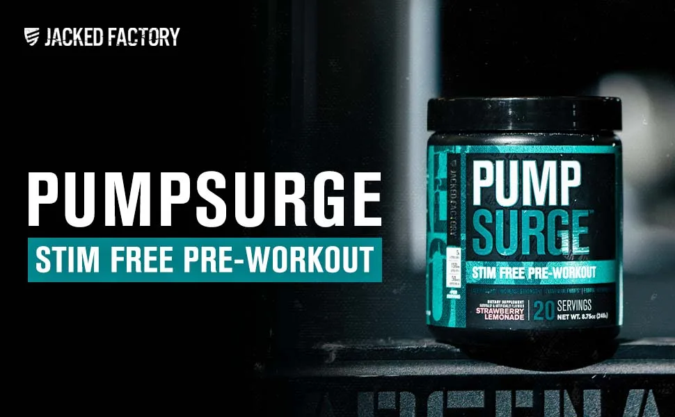 PUMPSURGE Caffeine Free Pump & Nootropic Pre Workout Supplement - Non Stimulant Preworkout Powder & Nitric Oxide Booster - 20 Servings, Raspberry Peach - header