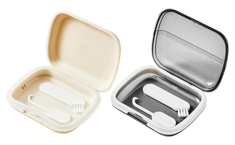 Halter holder case prosthesis case with tools for removing braces small retainer etui retainer container case for cleaning invisible denture sustainable teksome transparent black - Aligner-Etui