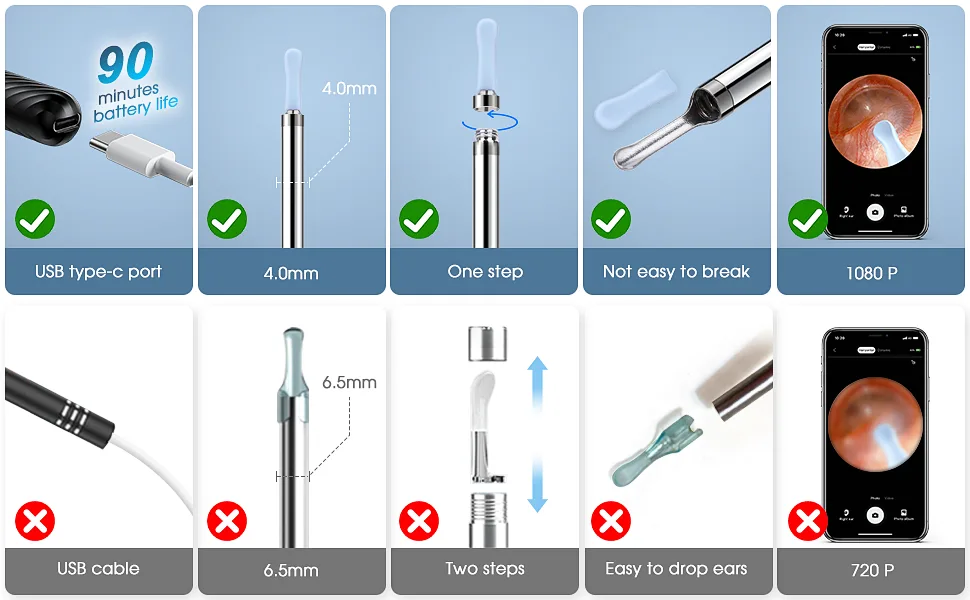 Ear Wax Removal - Earwax Remover Tool with 8 Pcs Ear Set - Ear Cleaner with Camera - Earwax Removal Kit with Light - Ear Camera with 6 Ear Spoon - Ear Cleaner for iOS & Android (Black) - Ear clearner
