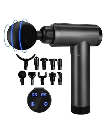Muscle Massage Gun, Silent Deep Tissue Percussion Back Neck Hammer Massager, for Athletes, 30 Speeds, LCD Touch Screen, with 10 Heads, Handheld Massager (Gray) - Muscle Massage Gun