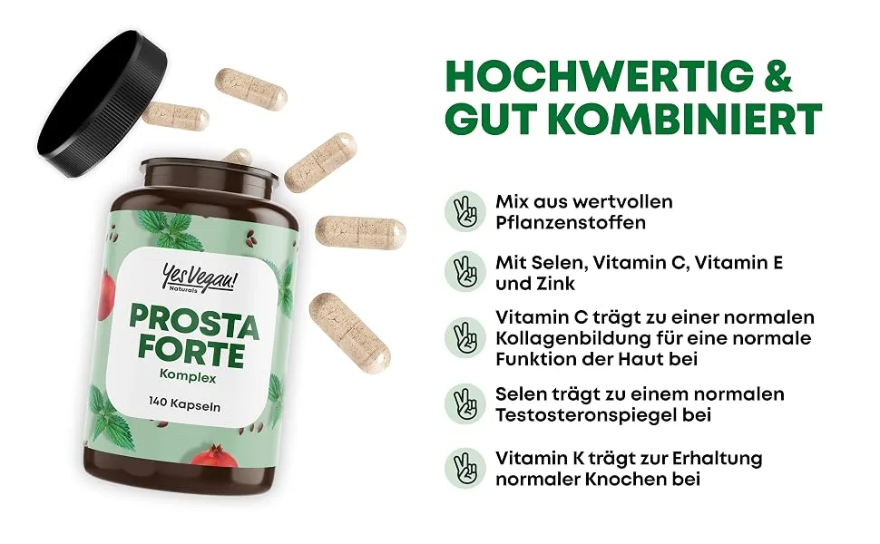 Prostate capsules in high dose (140 capsules) complex among other things from pumpkin seeds nettle granantap selenium and much more.- vegan (1x 140 capsules) 140 pieces (2 pack) - prostata komplex
