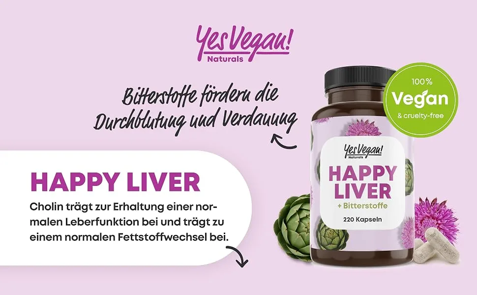 Mary thistle Artichocke Dandeline Cholin complex with bitter fabrics (120 capsules) Mary thistle high doses 80% Silymarin - with choline for normal liver function (3 x 120 capsules) 220 pieces (3 pack) - Yes Vegan I Happy Liver