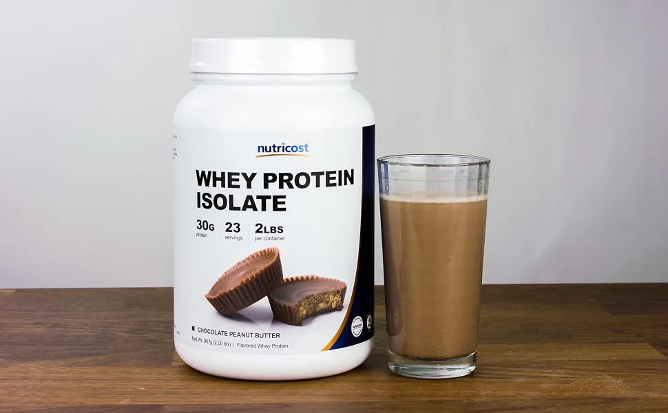 Nutricost Whey Protein Isolate Powder (Cake Batter, 2LBS) Cake Batter 2 Pound (Pack of 1) - Nutricost Whey Protein Isolate Chocolate Peanut Butter 30 Grams Whey Protein 2 Lbs 5 Lbs