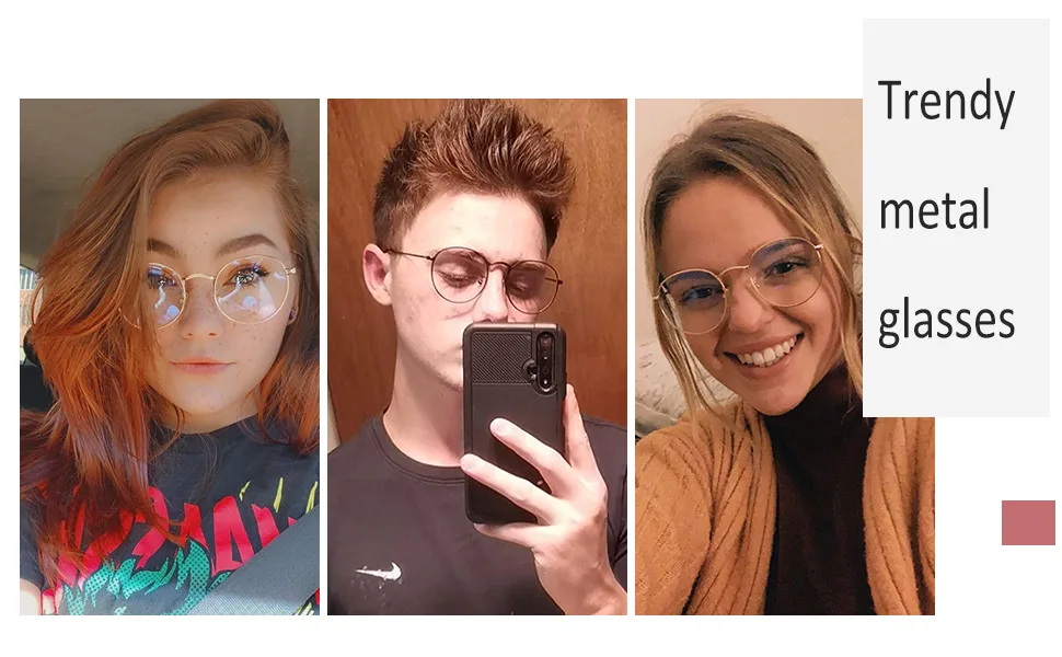 ALWAYSUV Metal Frame Retro Glass Frame Flat Mirror Decorative Glasses Classic Round Frame Glasses Clear Lens Glasses Gold - product information 6