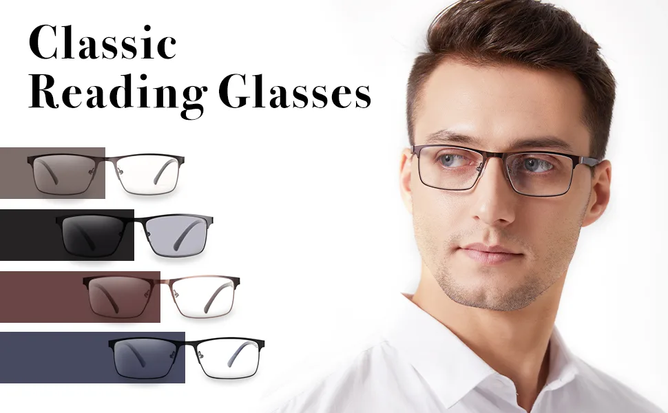 Oen 4 Pack reading glasses men rectangular metal frame blue light protection spring hinges sunshine in several colors contain several colors 1.5 x - lkujyiu