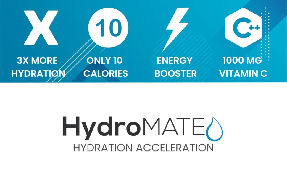 HydroMATE Electrolytes Powder Drink Mix Packets Hydration Accelerator Low Sugar Rapid Hangover Party Recovery Plus Vitamin C Variety Pack 30 Sticks 30 Count (Pack of 1) - product information 5