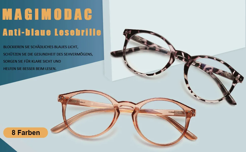 MAGIMODAC Women Computer Reading Class Blue Filter Light around Oval Reading Brille Computer Glasses With Lawy Reading Aid Visual Aid Gray Leopard 2.75 Dioptries - lesebrille blaulichtfilter damen, lesebrille anti blaulicht damen