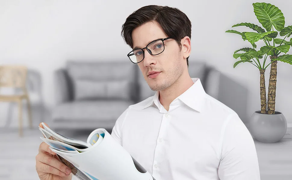 Suertree reading glasses men blue light filter glasses tr90 optics anti-blue visual aid business style classic reading aid for men 2.0x dioptria black - Lesebrille