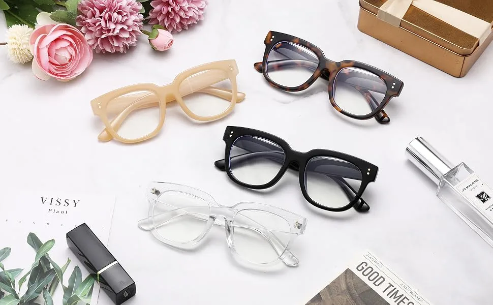 Interior 4-pack retro oversized blue light filter reading glasses for men and women square anti-blue computer glasses 4-pack mixed 3.0 x - product information 1