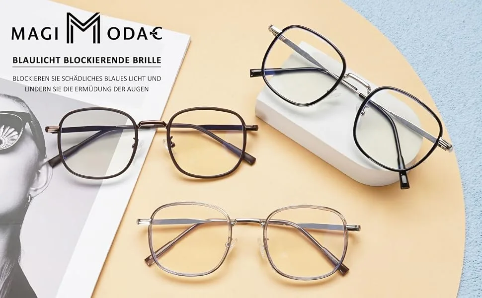 Magimodac women computer glasses blue light filter glasses metal nerd anti blue light blue light glasses without longing gambling frame black - Damen Computerbrille Blaulichtfilter Brille Metall Nerd Anti Blaues Licht Blaulicht Brillen