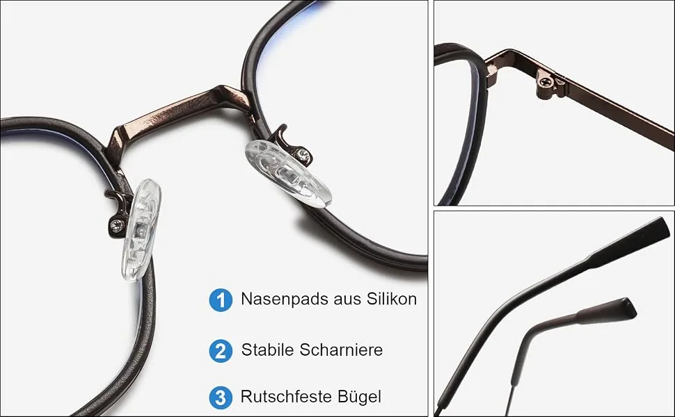 Magimodac women computer glasses blue light filter glasses metal nerd anti blue light blue light glasses without longing gambling frame black - Damen Computerbrille Blaulichtfilter Brille Metall Nerd Anti Blaues Licht Blaulicht Brillen