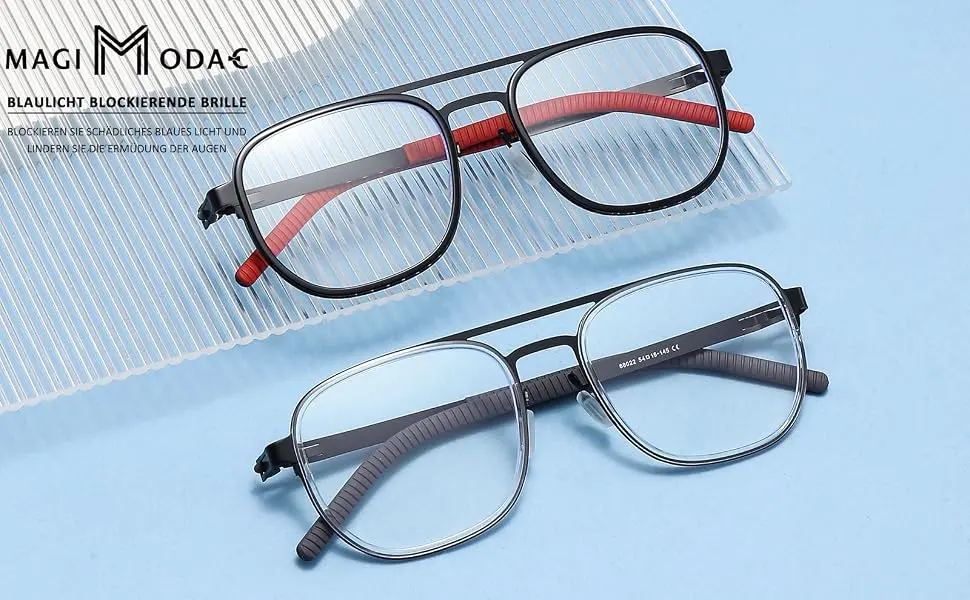Magimodac metal blue light filter glasses women men computer glasses nerd anti blue light blue light glasses without longing thickness 072-bright black - Blaulichtfilter Brille Computerbrille Nerd Anti Blaues Licht Blaulicht Brillen ohne Sehnstärke