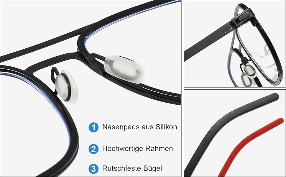 Magimodac metal blue light filter glasses women men computer glasses nerd anti blue light blue light glasses without longing thickness 072-bright black - Blaulichtfilter Brille Computerbrille Nerd Anti Blaues Licht Blaulicht Brillen ohne Sehnstärke