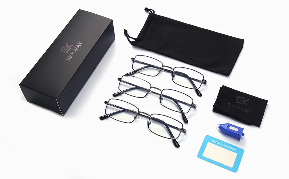 Skyway 3 Pack Reading glasses for men metal frame Blue lights blocking glasses light glare protection computer-speeder 3*gray 1.5 diopters - Paketliste