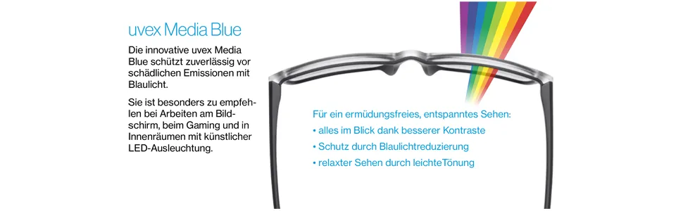 Uvex Media Blue computer glasses - blue light filter for office & gaming - without prescription one size - uvex Media Blue