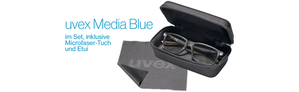 Uvex Media Blue computer glasses - blue light filter for office & gaming - without prescription one size - uvex Media Blue: im Set, inklusive Micofaser-Tuch und Etui