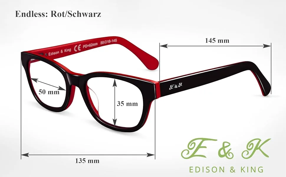 Edison & King glasses Endless with blue light filter - optician quality 0.00 dpt black-red - Endless, Massen, lesebrille