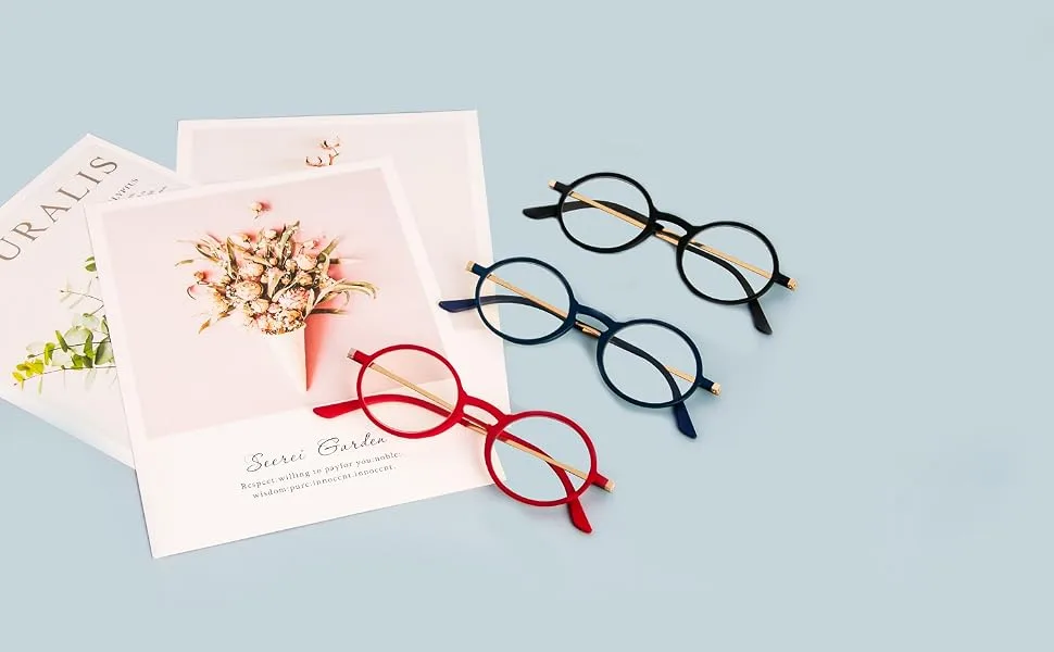 KoKoBin Ultra-thin ultra-light anti-blue light reading glasses with case portable anti-glare glasses blue 1 diopter - Runde Lesebrille, Anti-Blaulicht-Lesebrille, ultraleichte Lesebrille, ultradünne Lesebrille