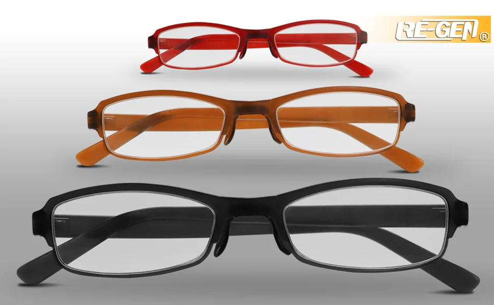 Re-gen 8 pieces slim style low profile plastic frame light rectangular adult reading glasses men black brown red 2.5 diopters - Lesebrille 1,5, Lesebrille 2,0, Lesebrille 2,5, Lesebrille 3,0, Herrenbrille