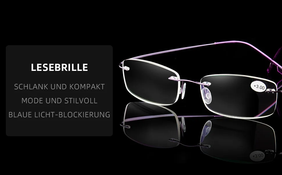 Rimless reading glasses super light titanium reading aid for women and men black +2.50 - Ultraleichte Lesebrille Rahmenlose Lesebrille Titan Lesebrille