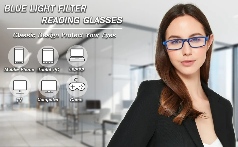 Eyeurl 2-pack reading glasses women and men anti-blue computer glasses with spring hinges reading glasses for men rectangular light 2-pack 1.25 x - EYEURL Lesebrille