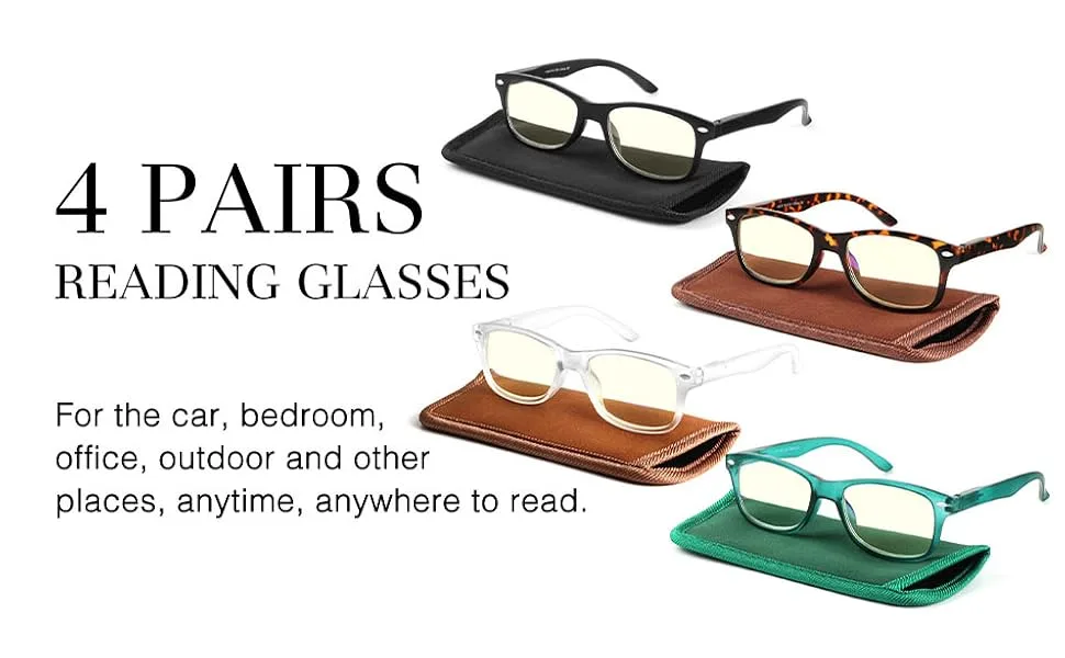 Efe reading glasses men women 4-pack anti-blue computer glasses with spring hinges designer style high-quality rectangular ultra-light comfortable for anti-fatigue reading aid multicolored 1.0 x - jhgiu