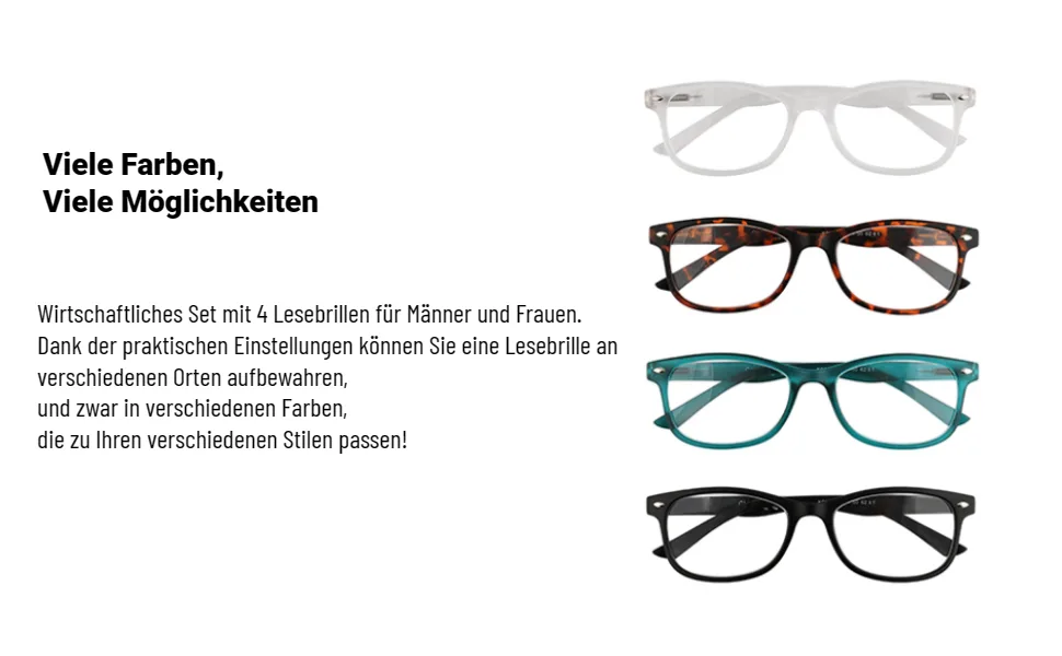 Efe reading glasses men women 4-pack anti-blue computer glasses with spring hinges designer style high-quality rectangular ultra-light comfortable for anti-fatigue reading aid multicolored 1.0 x - kjpij