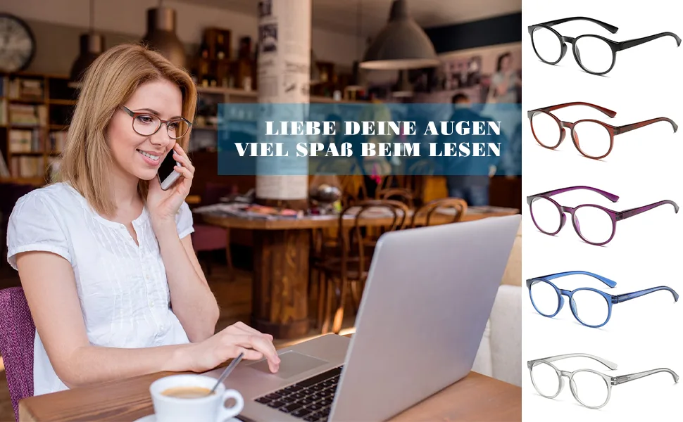 SKYWAY 5 Pack Reading Glasses for Men Women Blue Light Blocking Glasses Lightweight Anti-Glare Computer Gaming Readers 2.0x Diopter - LIEBE DEINE AUGEN