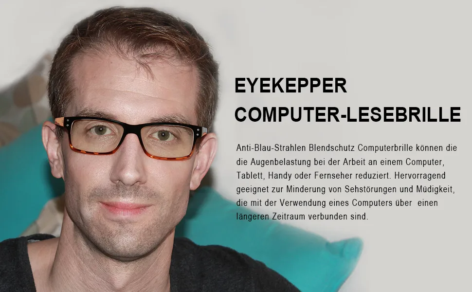 Eyekepper UV Protection Anti Glare/Blue Ray Scratch Resistant Lens Amber Tinted Computer Glasses +0.50 Black/Blue Arm - Eyekepper Computer-Lesebrille