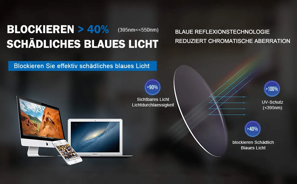 Eyekepper UV Protection Anti Glare/Blue Ray Scratch Resistant Lens Amber Tinted Computer Glasses +0.50 Black/Blue Arm - Eyekepper Computerbrille UV-Schutz Blendschutz/Blaue Strahlen Brille