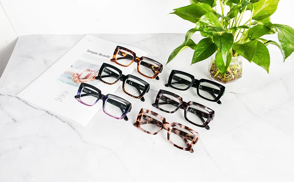 MMOWW 3 Series Pack Oversized reading glasses for women anti blue light glasses with a square frame black + brown gray tortoise + tea tortoise 2.5 x - Lesebrille mit quadratischem Rahmen