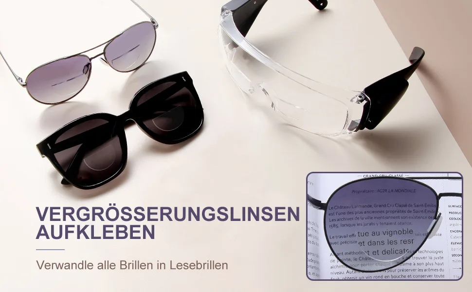 Oushiun stickable bifocal objective reading glasses magnifying glasses removable for safety and sunglasses OS8801 black housing 3set 3.0 x - aufklebbarer bifokal