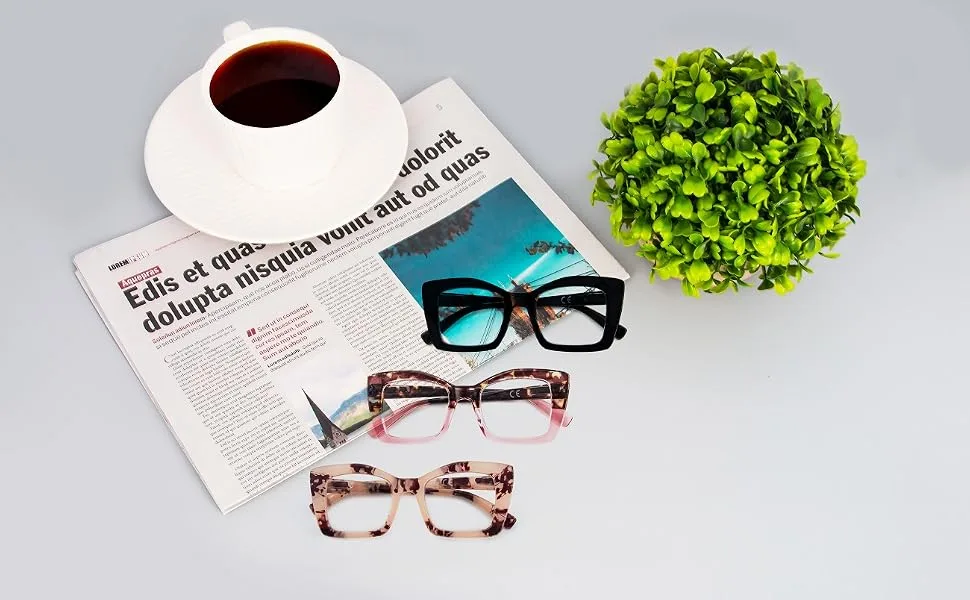 KoKoBin Oprah Oversized Square Reading Glasses with Spring Hinges for Computer Black / Pink Leopard / Pink 2 Diopters - übergroße lesebrille, modische lesebrille, lesebrille damen 1.5