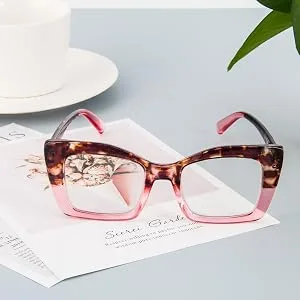 KoKoBin Oprah Oversized Square Reading Glasses with Spring Hinges for Computer Black / Pink Leopard / Pink 2 Diopters - übergroße lesebrille, modische lesebrille, lesebrille damen 1,5
