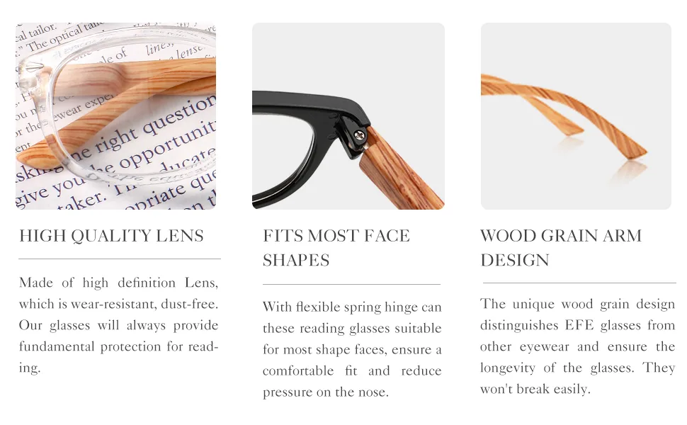EFE reading glasses 5-pack for men and women Rectangular design with wood grain quality spring hinge readers glasses glasses anti-fatigue for reading PC smartphone TV multicolored 2.0 x - Lesebrille