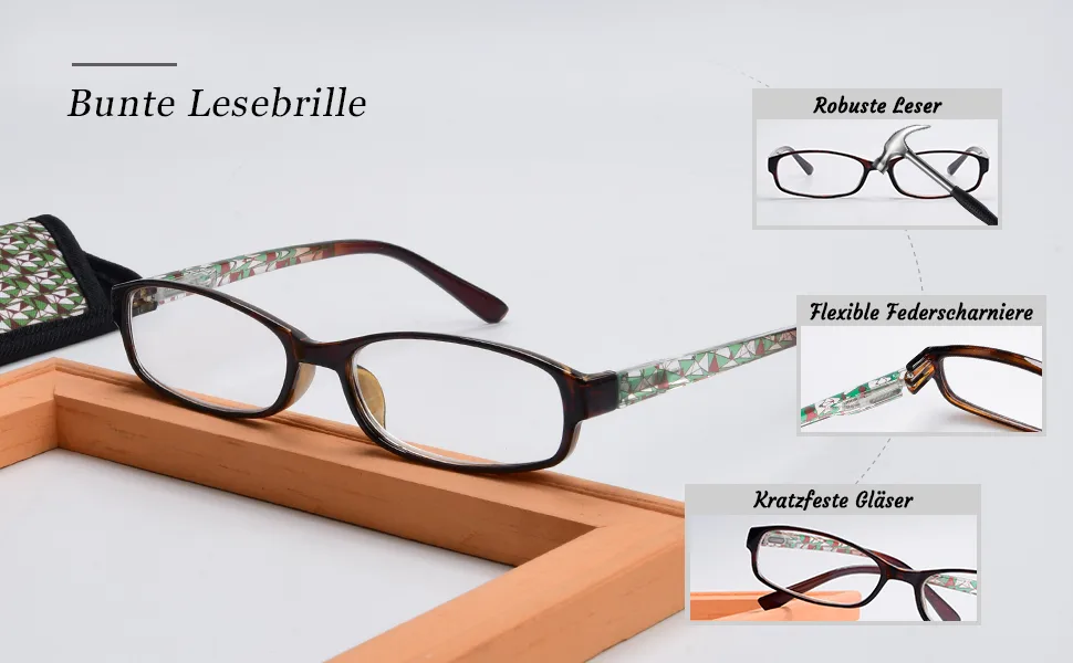 Eyekepper 5-Pack Reading Glasses with Spring Hinge Frame in Floral Flowers 2.0 x - Eyekepper Bunte Lesebrille, Brille für Damen150,250, 200, 175 30