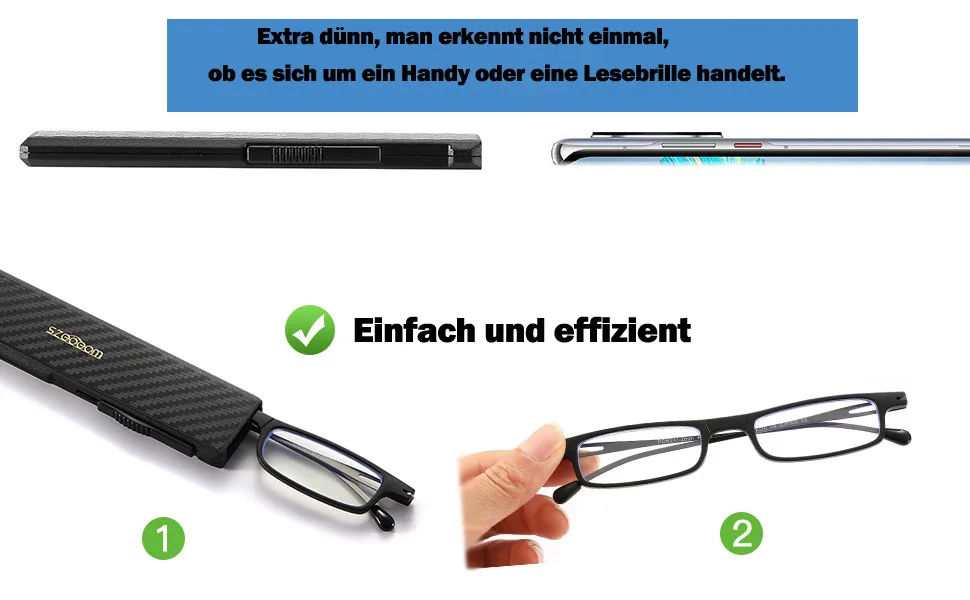 Szeoeom ultra-thin foldable reading glasses for women and men light tr90 too foldable compact computer reader portable slim flat stable housing black +2.0 black 2 diopters - SZEOEOM
