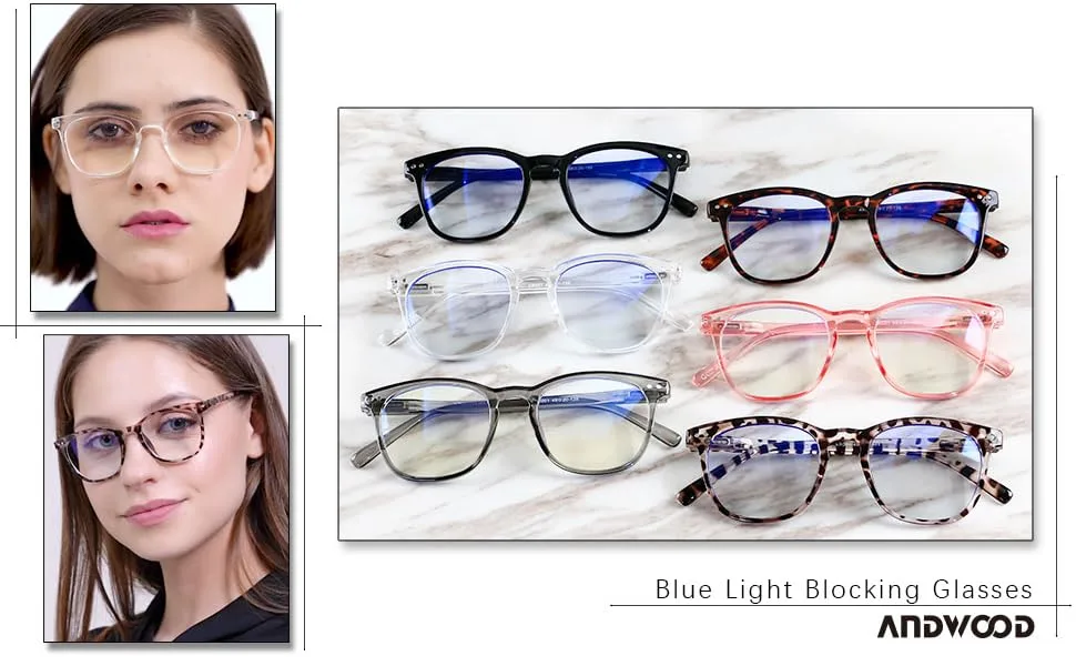 Blue Light Blocking Glasses Women Men Computer Small Face Frame Bluelight Blocker Teens ANDWOOD (2pack)pink+grey | Anti-blue Light Lens - Blue Light Blocking Glasses Women Men Computer Reading Clear Bluelight Blocker Eyeglasses Frame