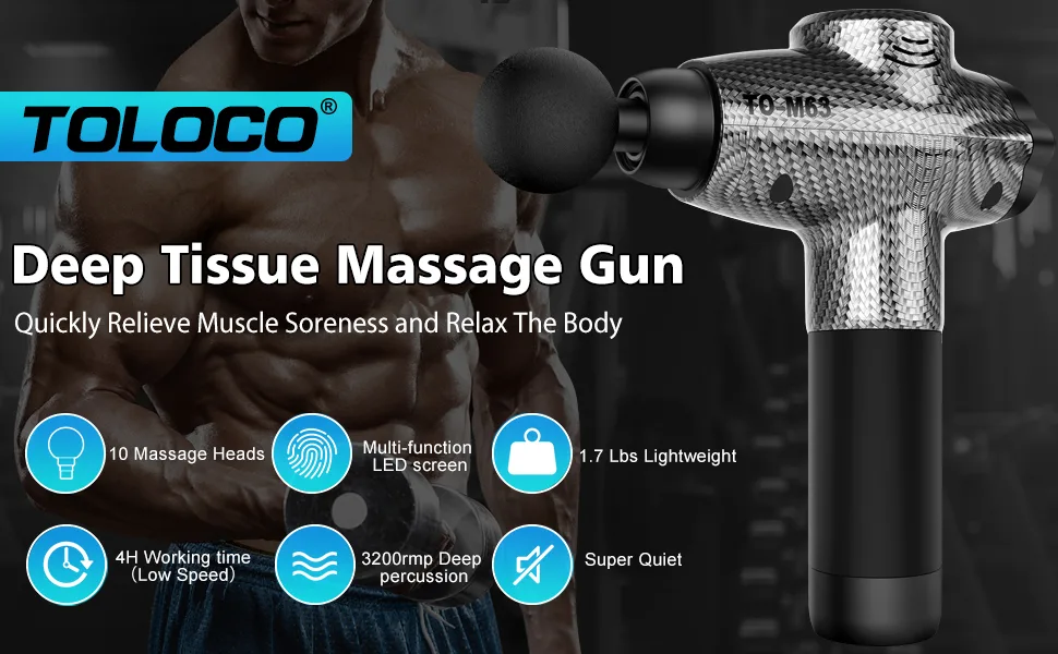 TOLOCO Massage Gun, Upgrade Percussion Muscle Massage Gun for Athletes, Handheld Deep Tissue Massager Gun, Carbon Carbon Black - massage gun