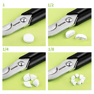 AUVON Scissors-Shaped Pill Cutter, Sharp Blade Pill Splitter for Accurately Dividing Various Size of Vitamins, Tablets and Medications in Half Black - product information 4