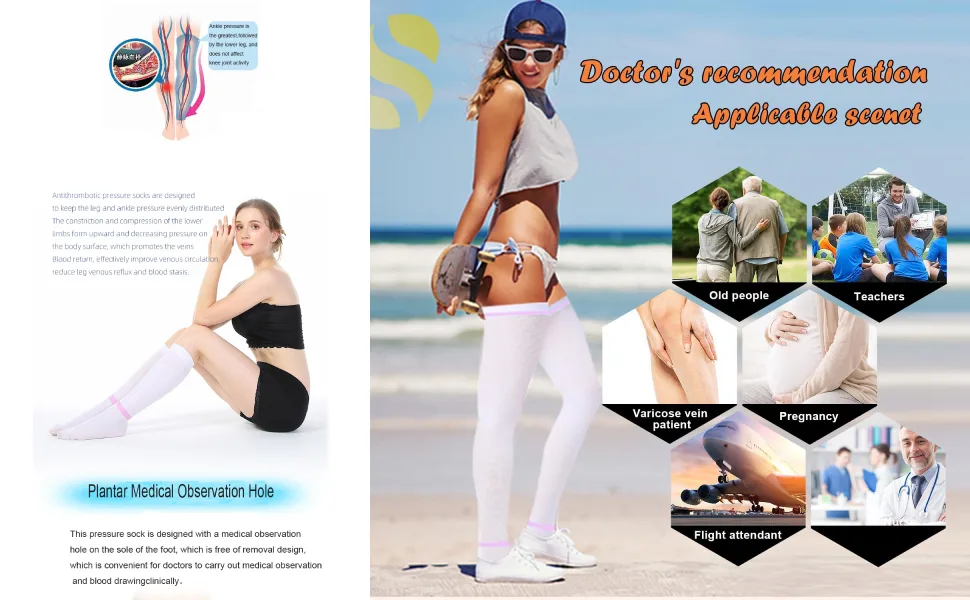 Compression stockings thigh -high compression socks white hose compression stockings prevent leg edema from breathable compression stockings for varicose veins swelling edema (XL) - product information 1