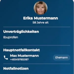 2 In 1 original emergency card emergency pass & digital emergency side for people with or without previous illnesses!Health data & emergency contact.Developed with emergency doctors!Apo.com - notfallseite erika mustermann