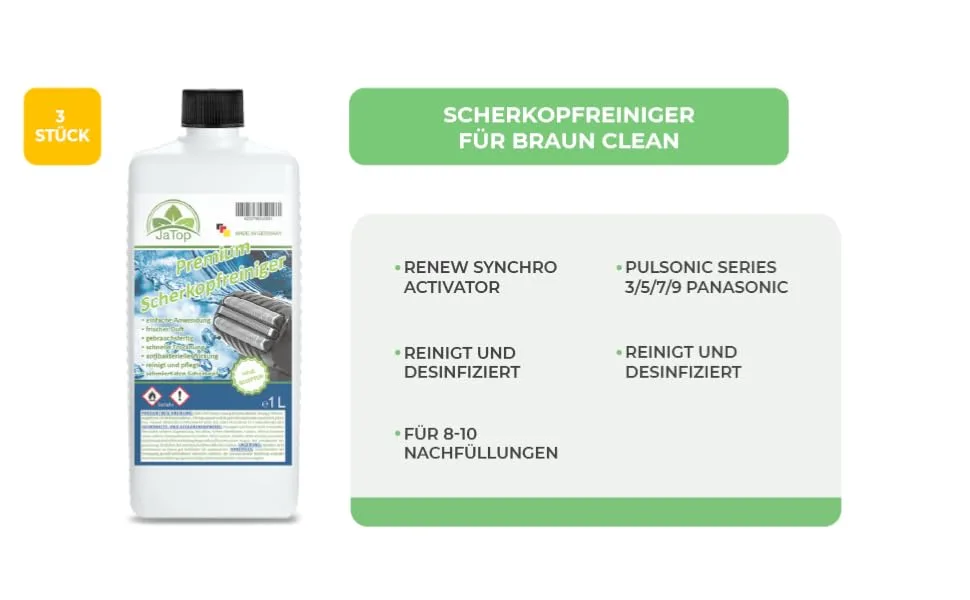 JATOP SCHUNDER SPORT PLEATION 1L Pro bottle - Suitable for refilling Braun Clean & Renew Synchro Activator & Pulsonic Series 3/5/7/9 Panasonic - Made in DE (3) - B00SQ5S8AA